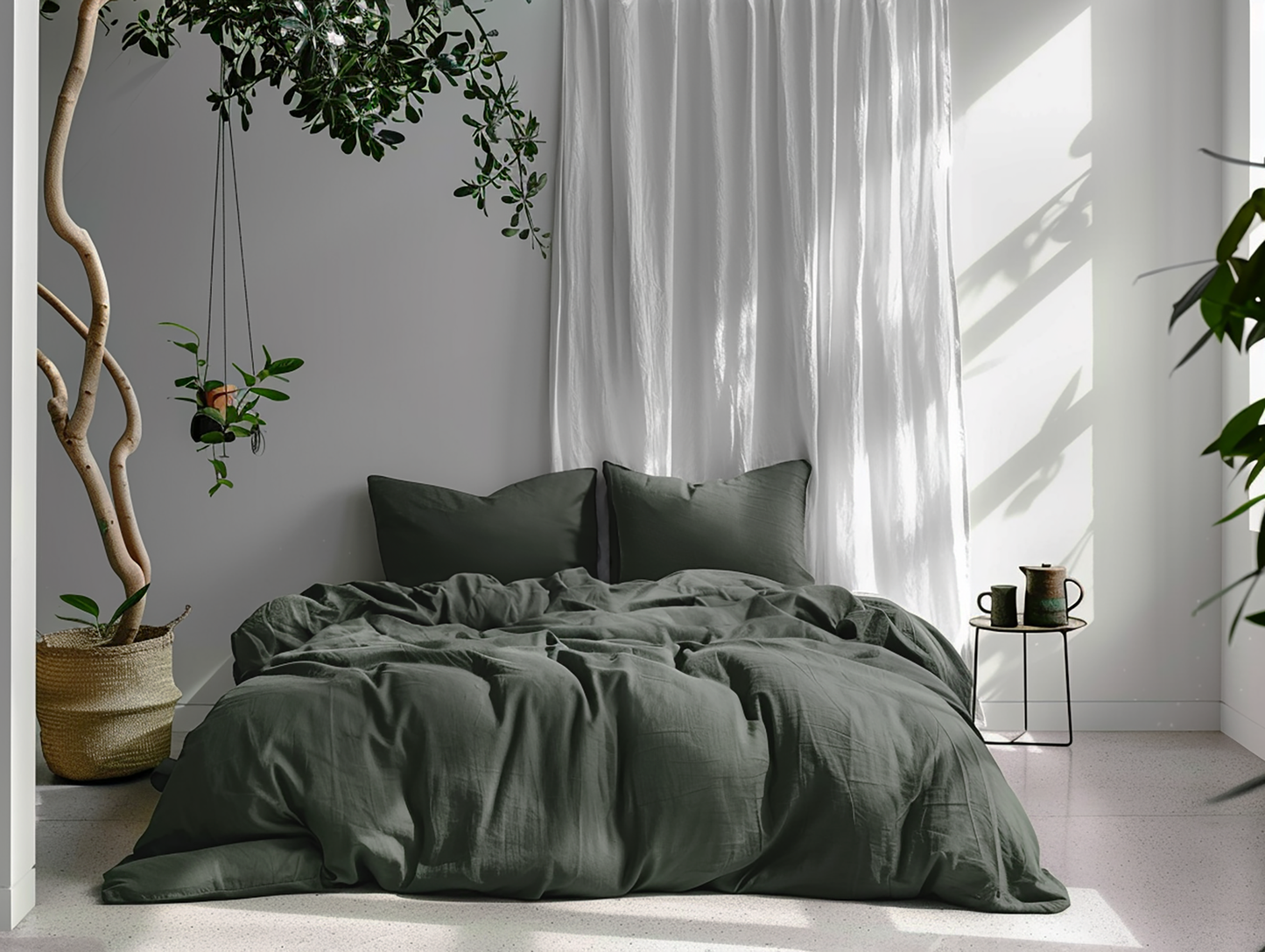 Housse de couette vert foncé