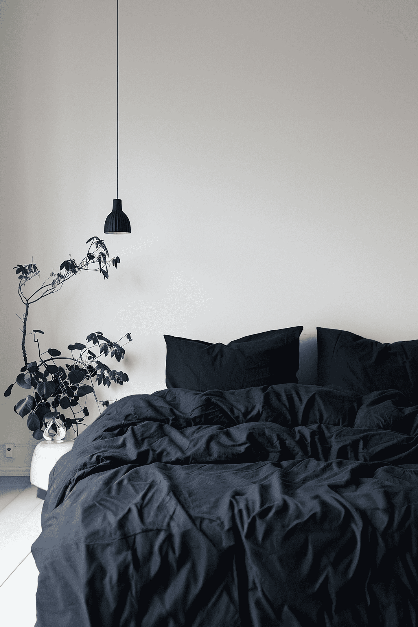 Housse de couette et 2 taies d'oreiller en lin bleu marine