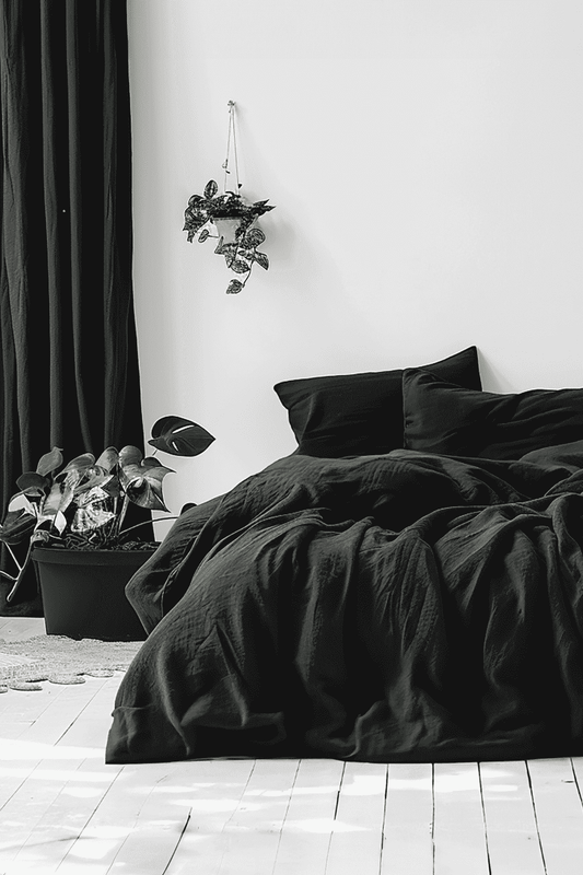 Black linen duvet and 2 pillow covers