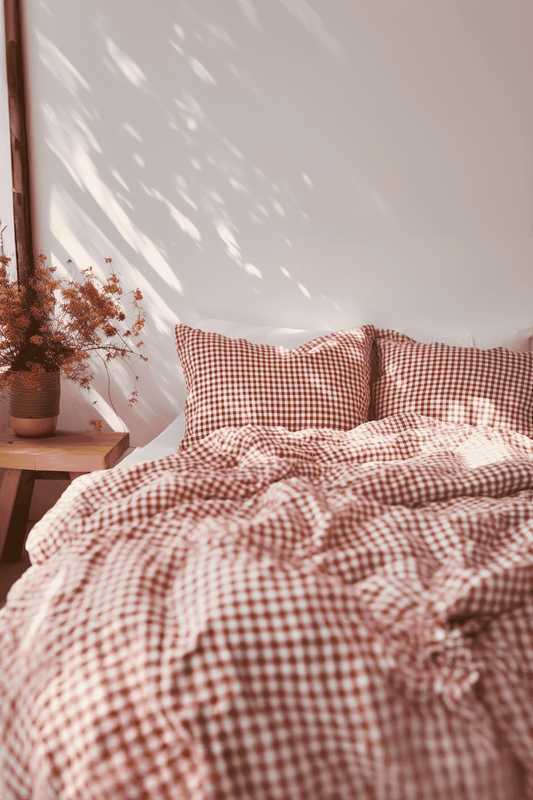 Red gingham cotton pillow cases or shams set