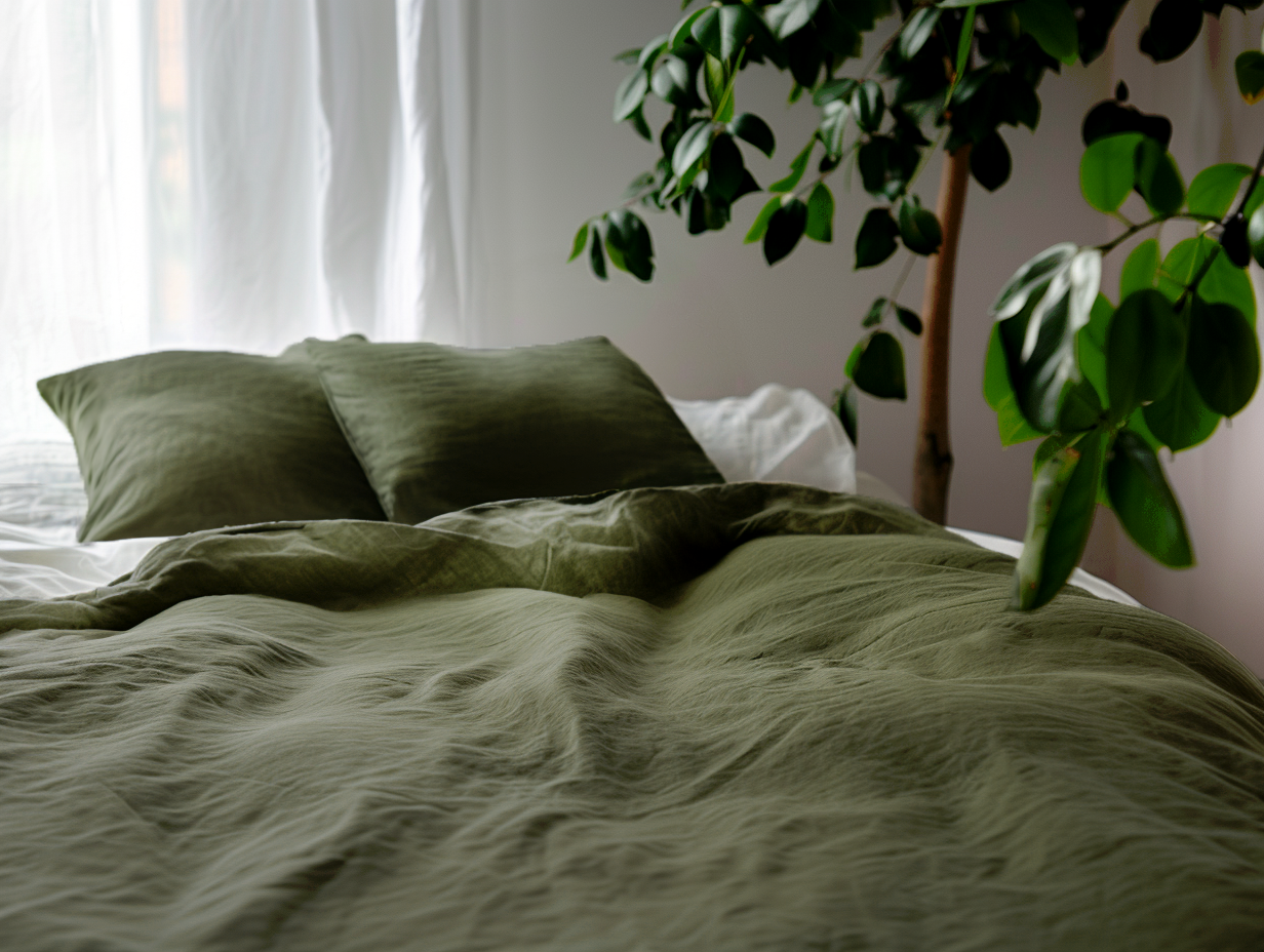 Couvre-lit olive foncé