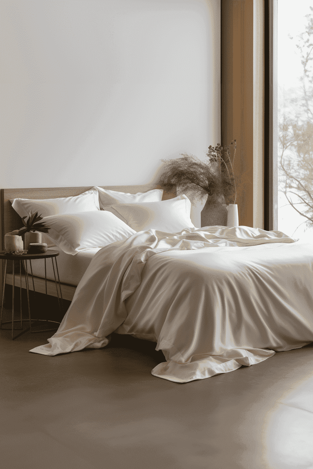 Beiges Satin-Bettlaken