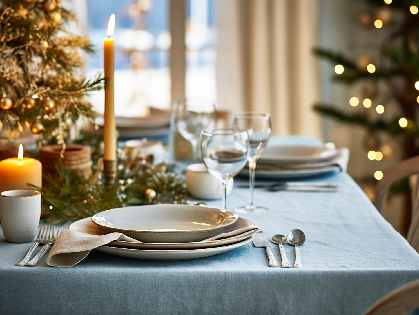 Christmas sky linen tablecloth