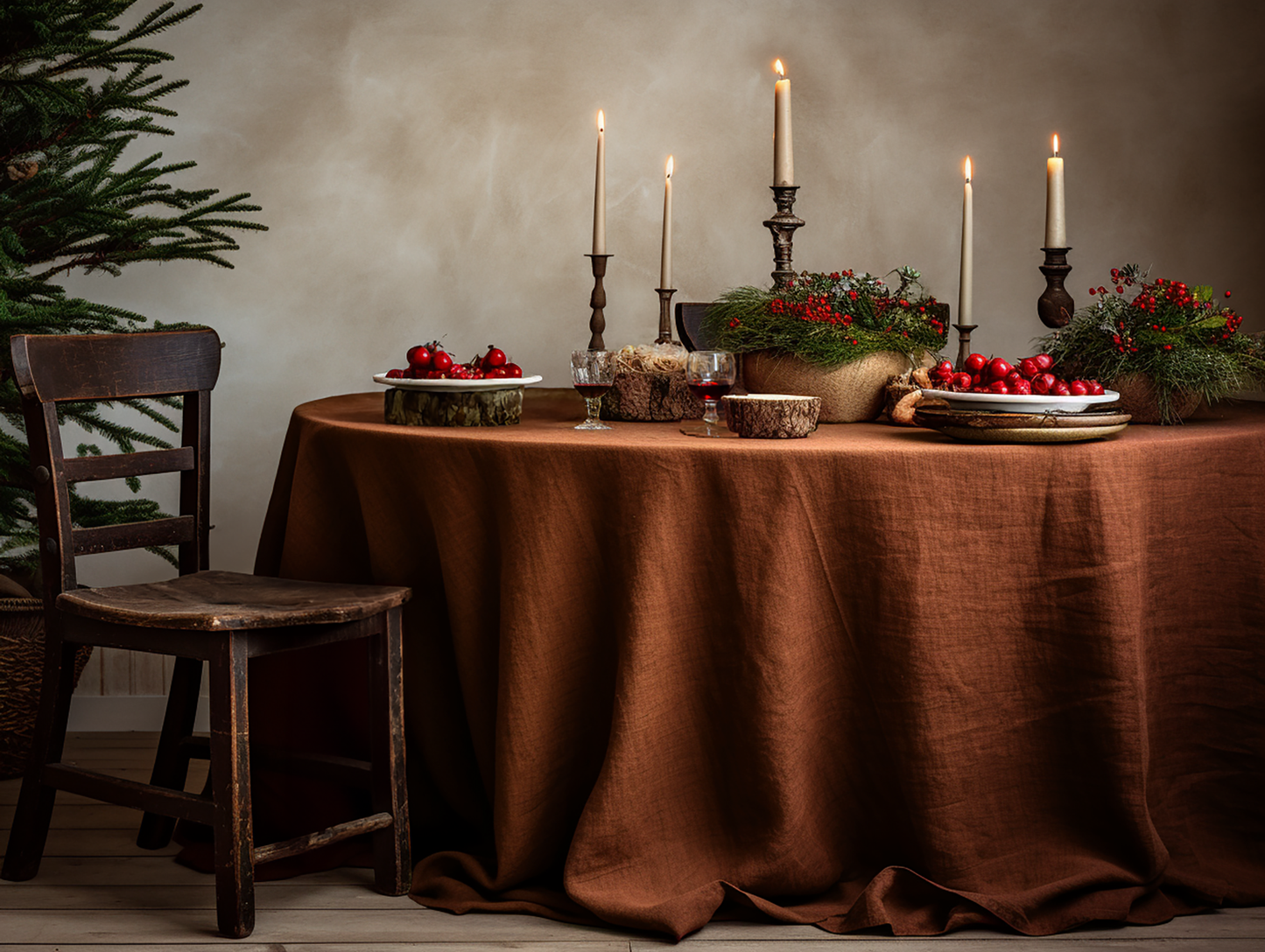 Christmas cinnamon linen tablecloth