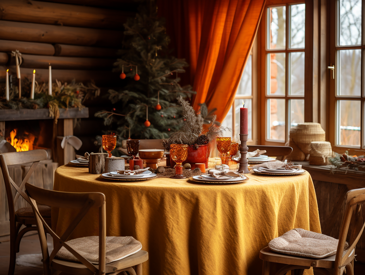 Nappe en lin curry de Noël