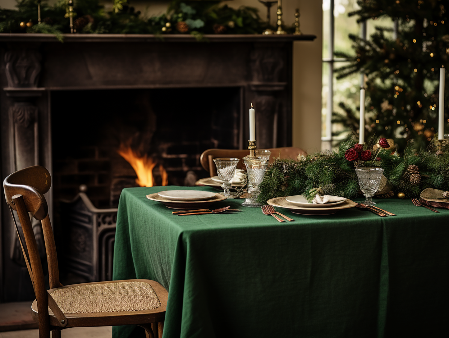 Nappe de Noël en lin émeraude