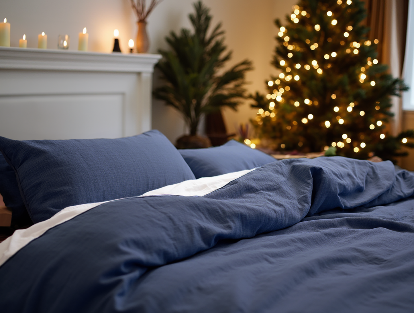 Taie d'oreiller en lin indigo de Noël