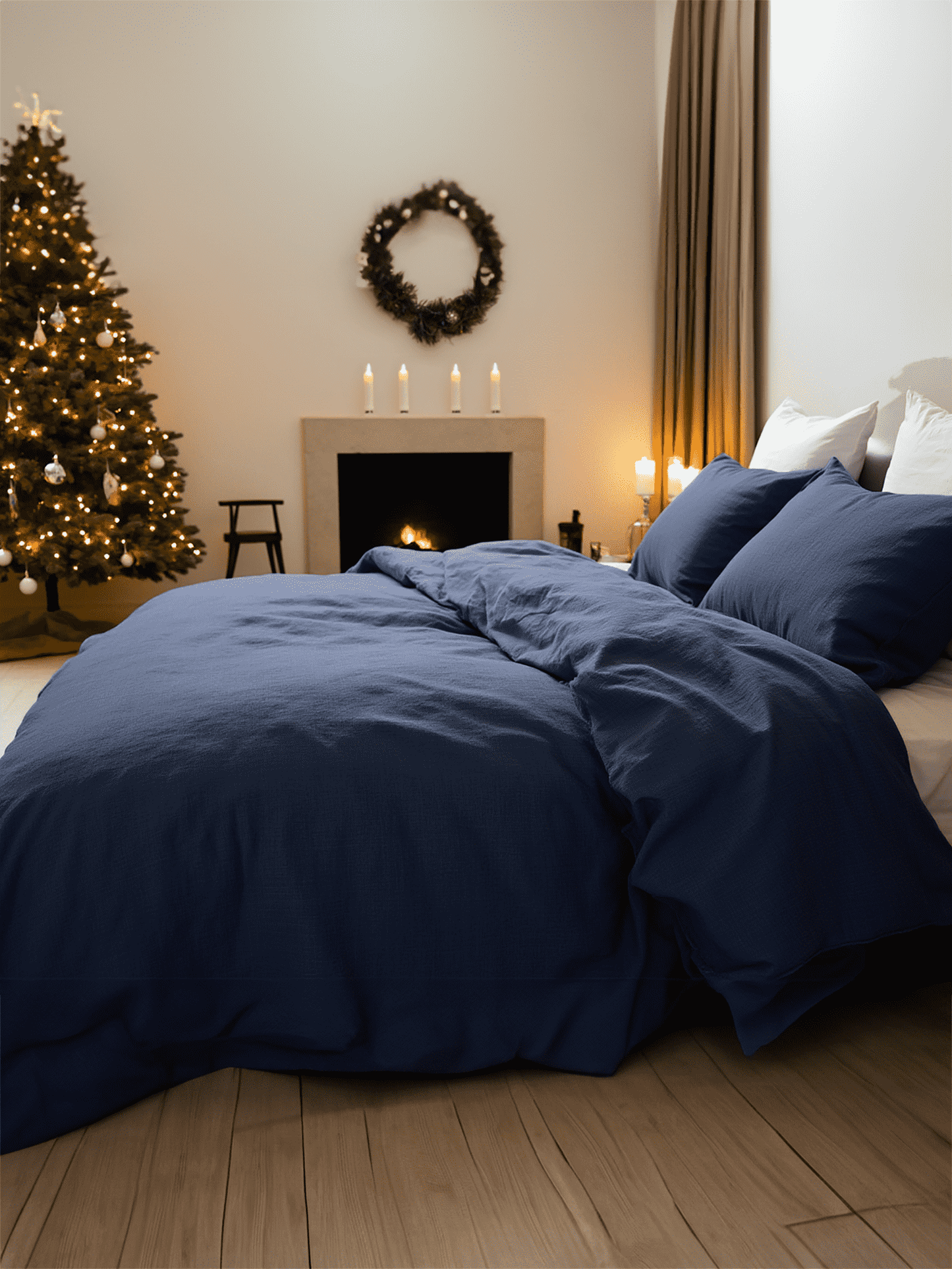 Taie d'oreiller en lin indigo de Noël