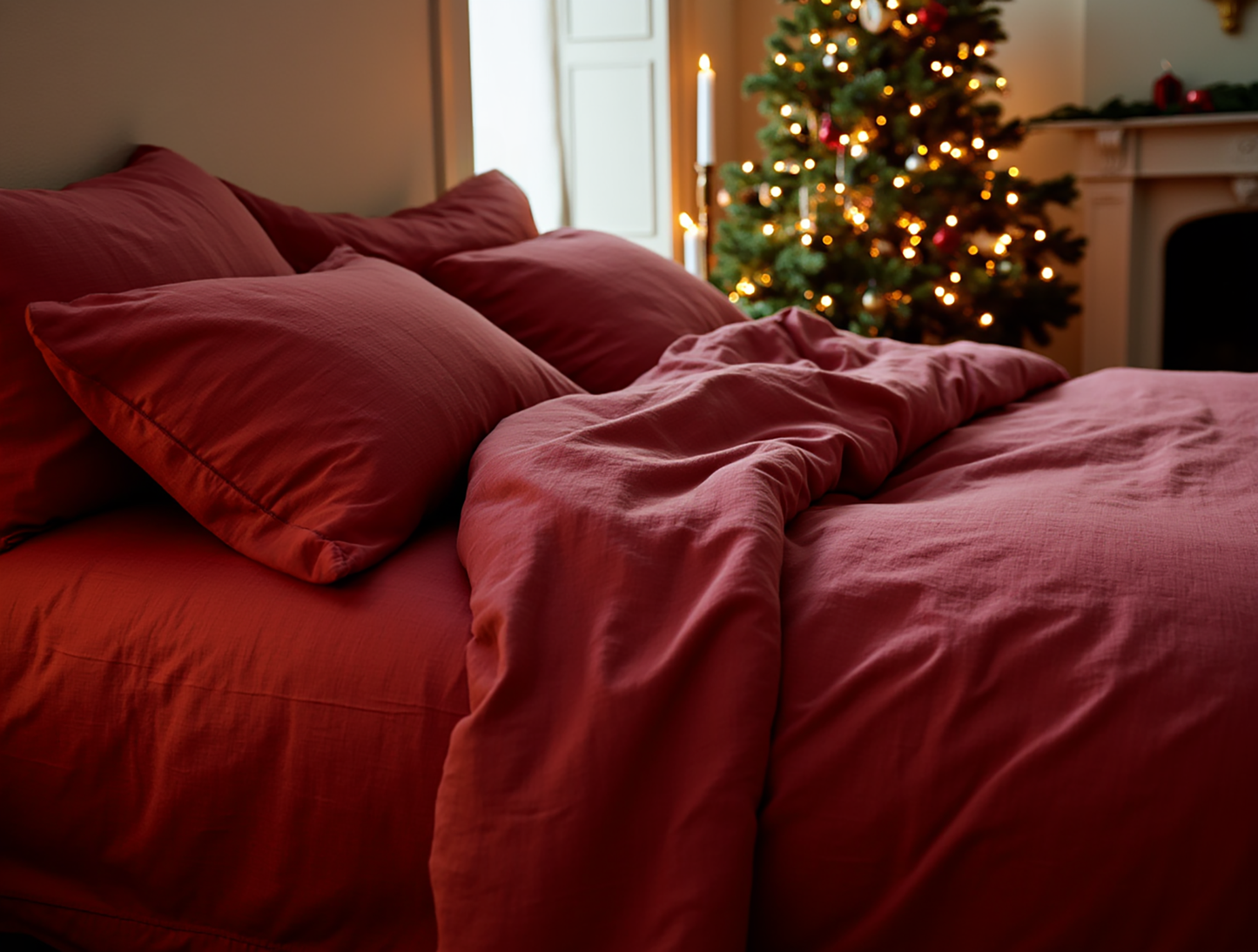 Christmas terracotta linen pillowcase