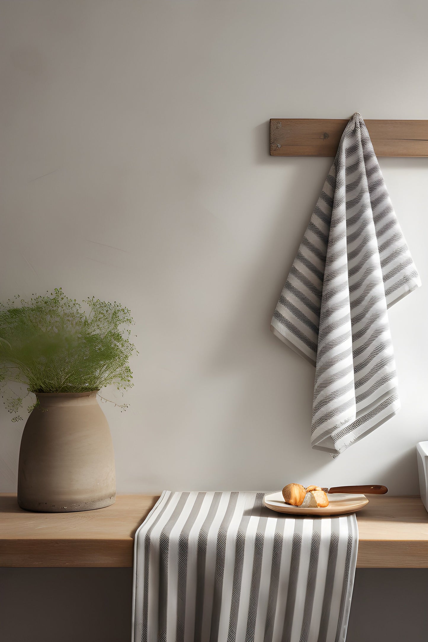 White grey striped linen kitchen towel Striped stone washed linen hand towel White tea towel Softened linen dish towel Natural dishcloth