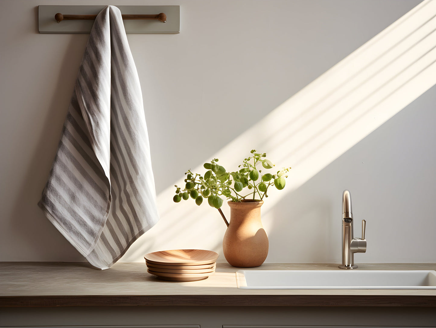 White grey striped linen kitchen towel Striped stone washed linen hand towel White tea towel Softened linen dish towel Natural dishcloth