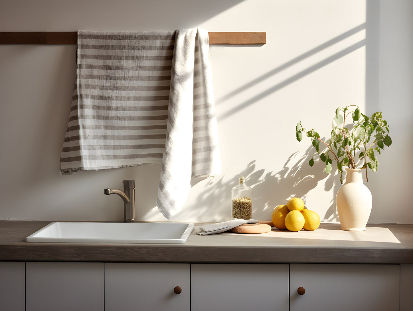 White grey striped linen kitchen towel Striped stone washed linen hand towel White tea towel Softened linen dish towel Natural dishcloth