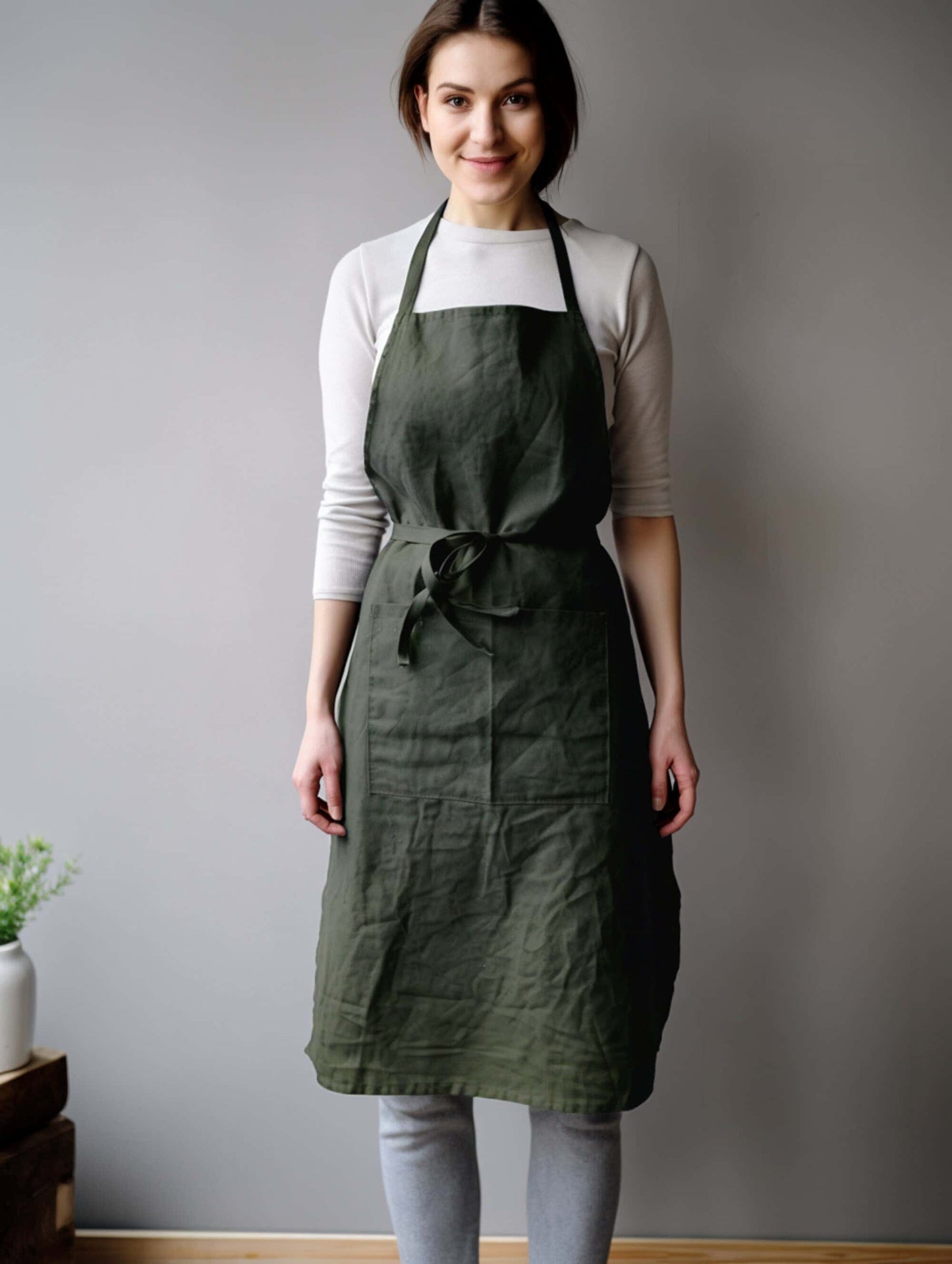 Black linen adjustable apron with belt Natural flax apron with large front pocket Unisex pure softened linen kitchen apron Custom sizes