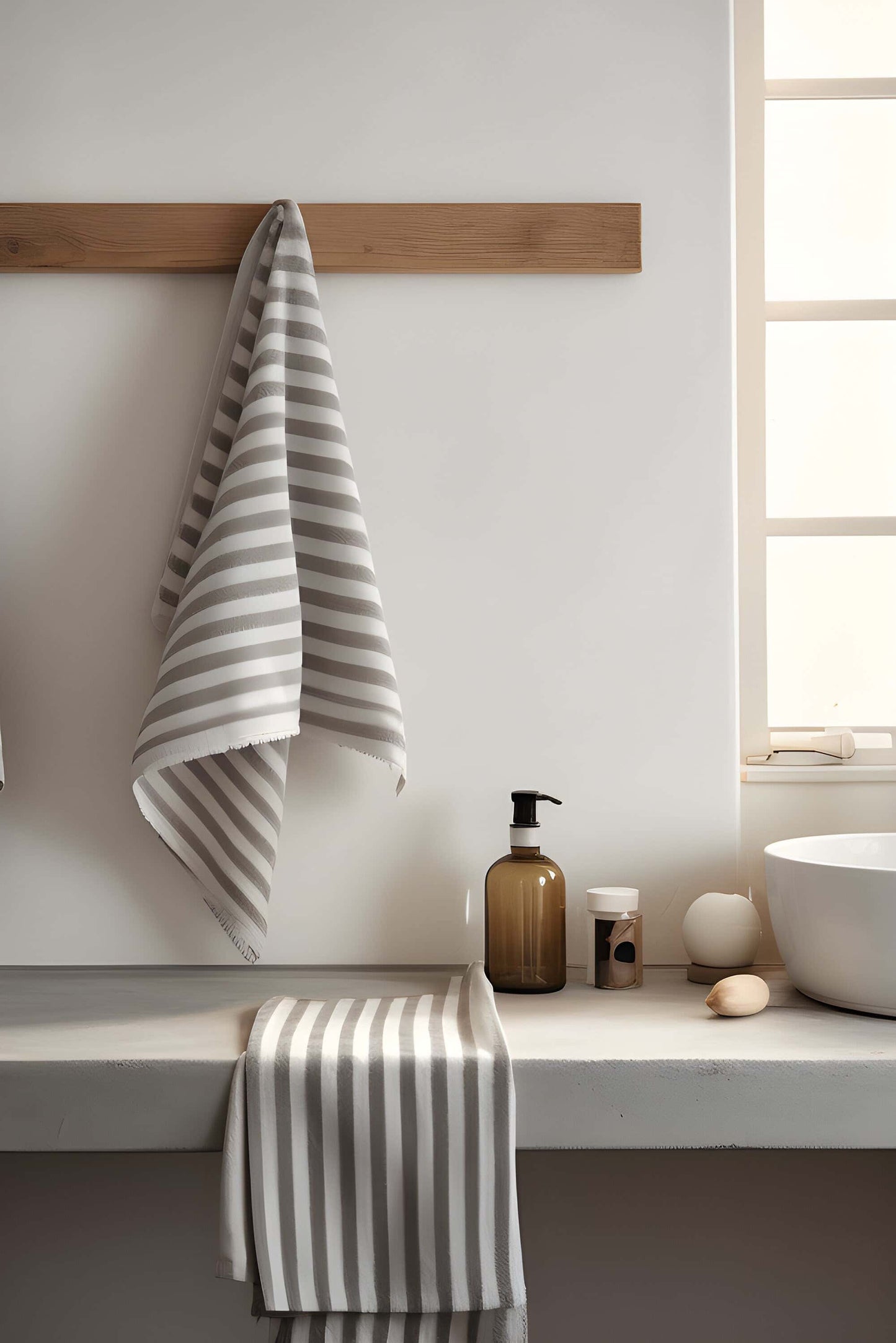 White grey striped linen kitchen towel Striped stone washed linen hand towel White tea towel Softened linen dish towel Natural dishcloth