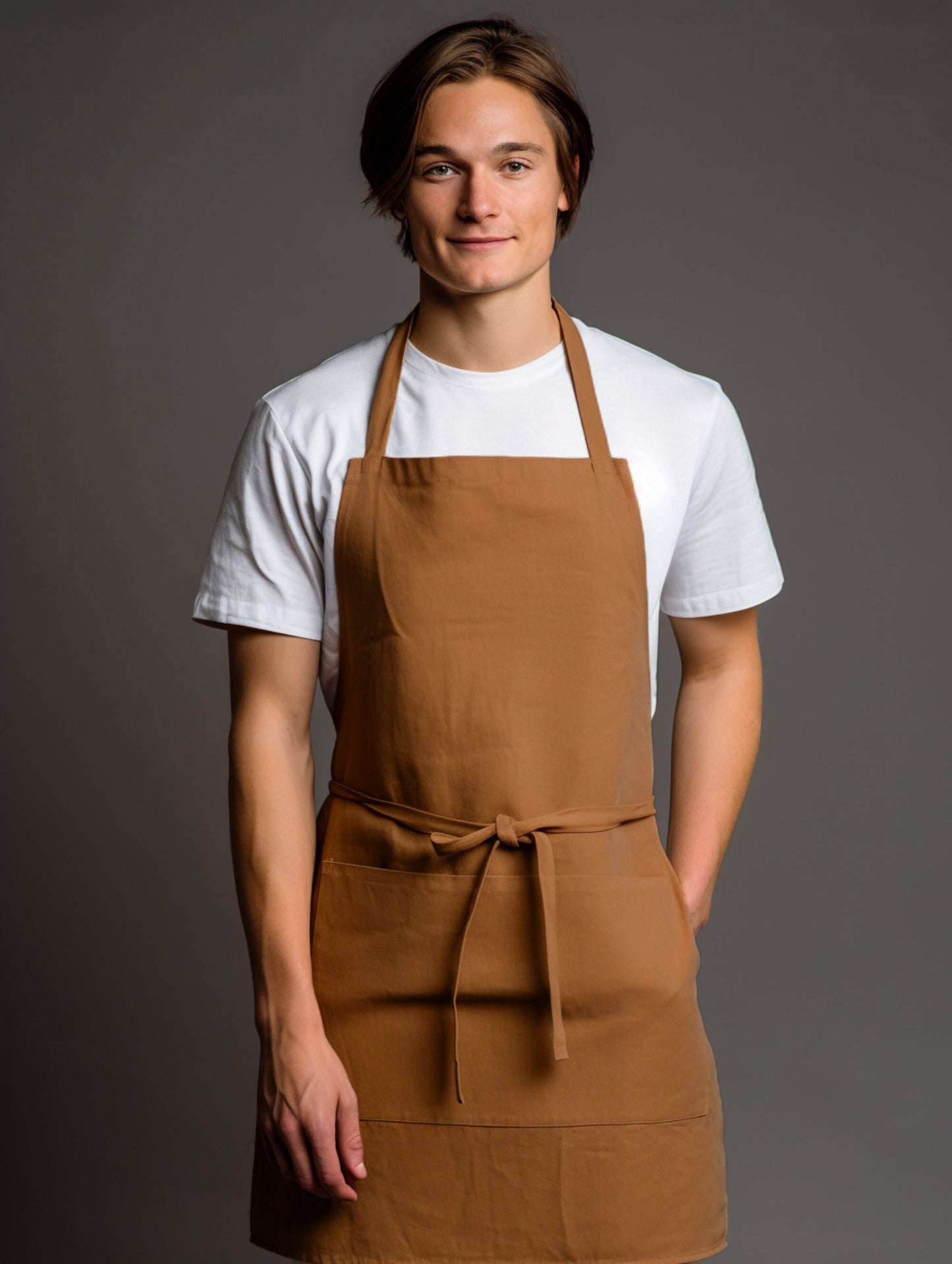 Black linen adjustable apron with belt Natural flax apron with large front pocket Unisex pure softened linen kitchen apron Custom sizes