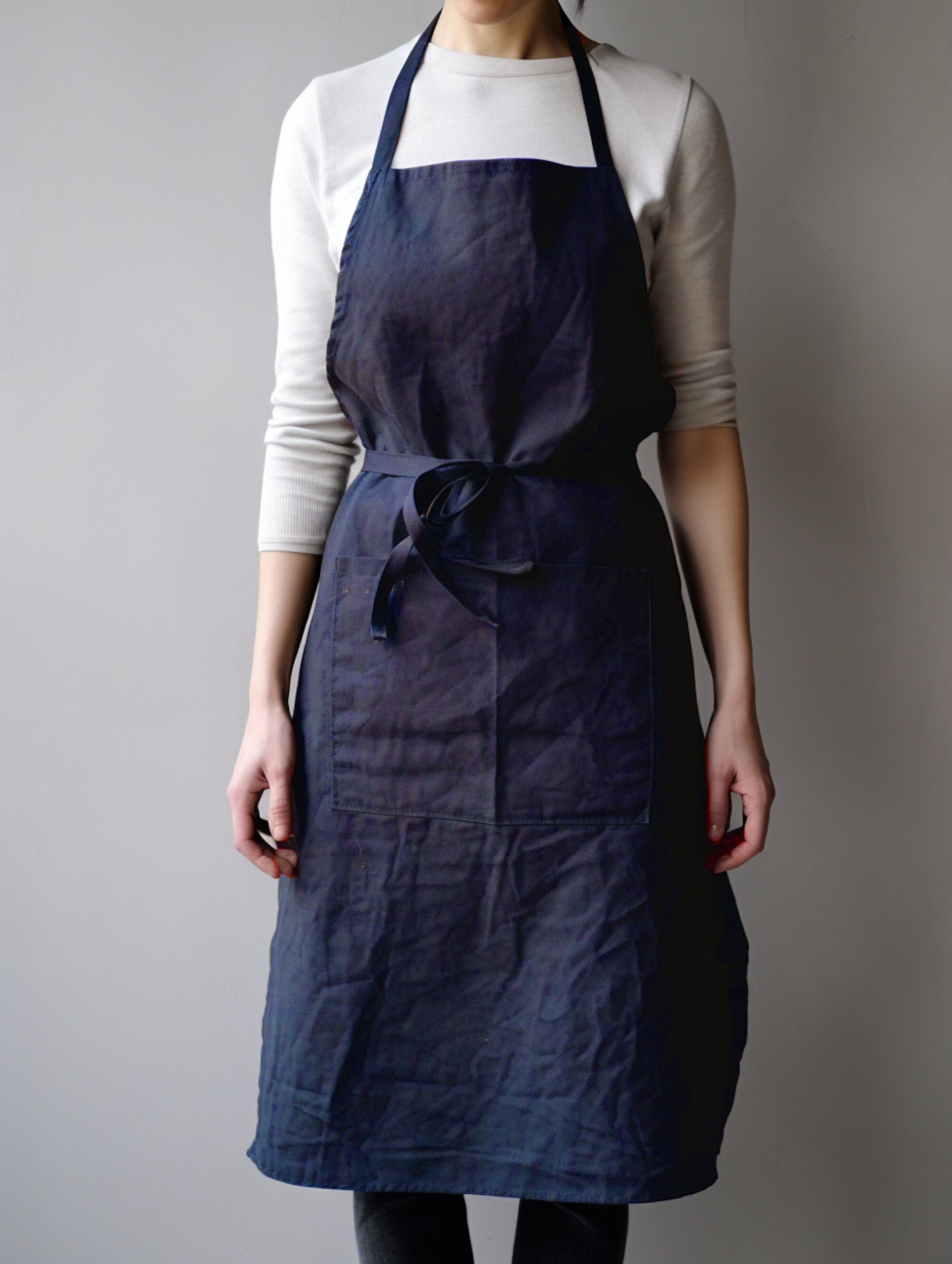 Black linen adjustable apron with belt Natural flax apron with large front pocket Unisex pure softened linen kitchen apron Custom sizes