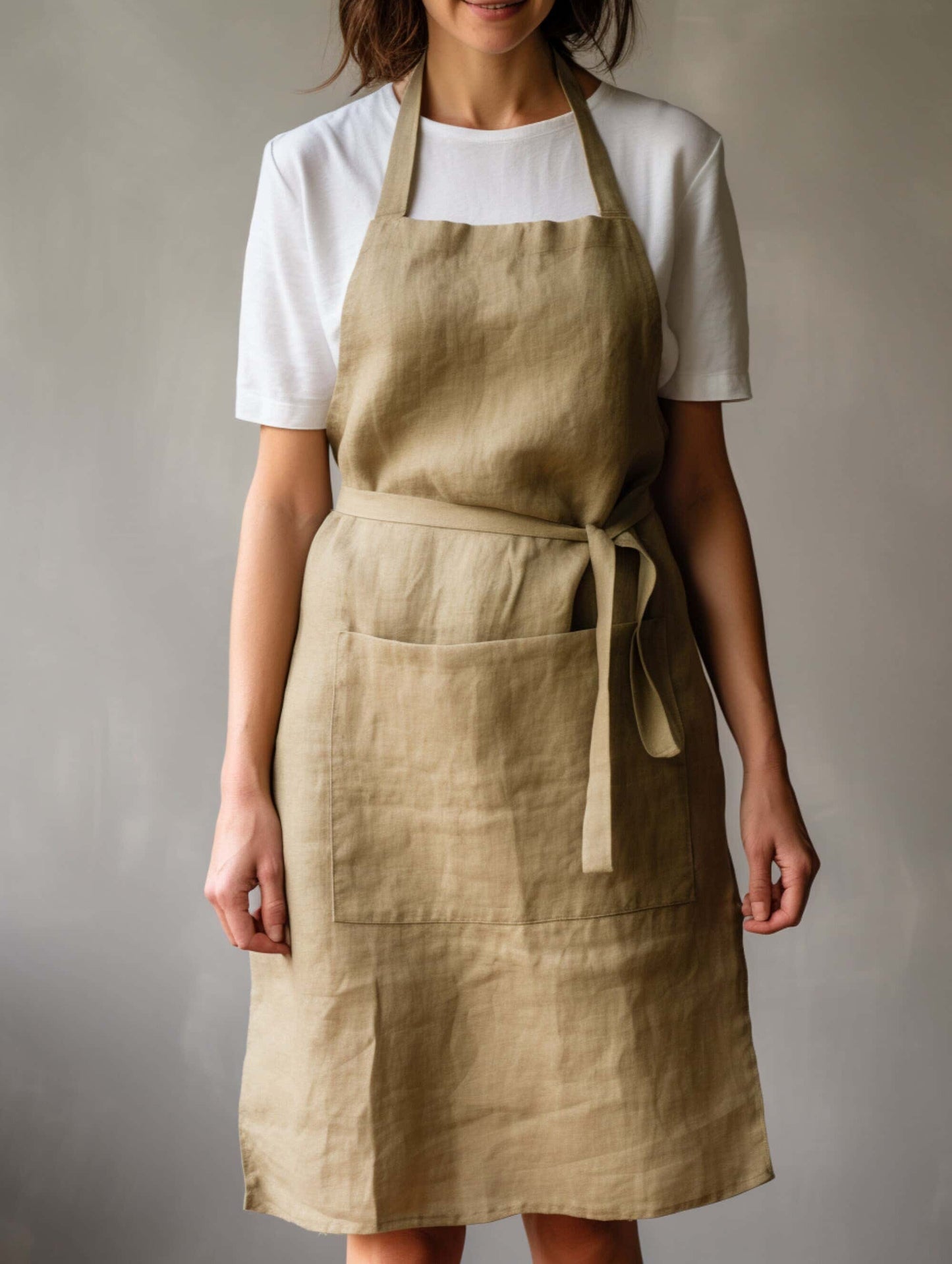 Black linen adjustable apron with belt Natural flax apron with large front pocket Unisex pure softened linen kitchen apron Custom sizes