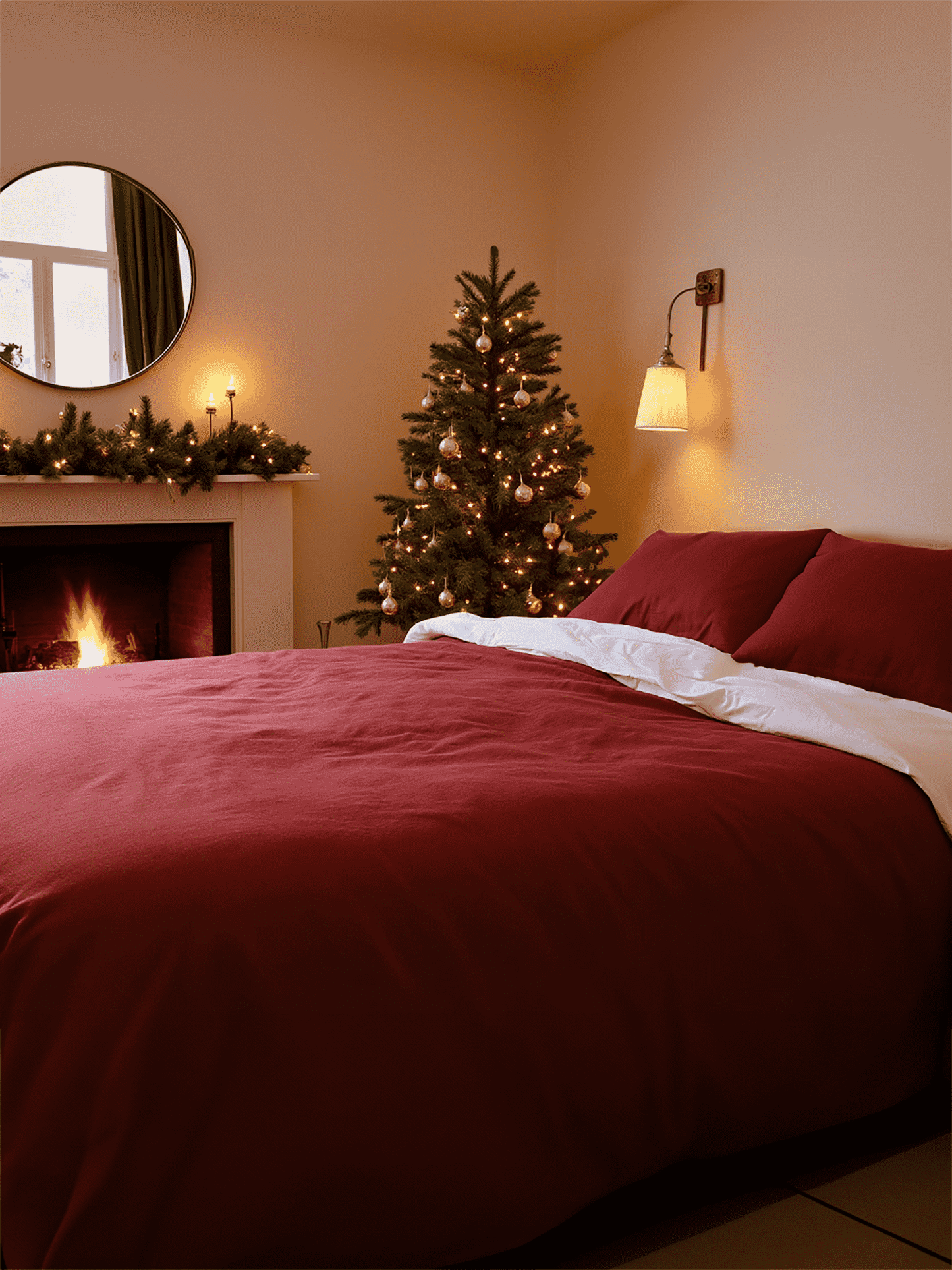 Christmas terracotta linen coverlet