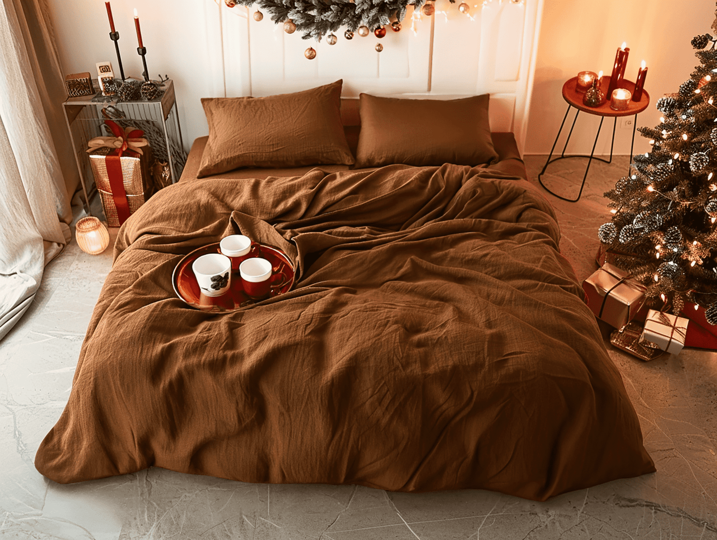 Christmas cinnamon linen duvet cover