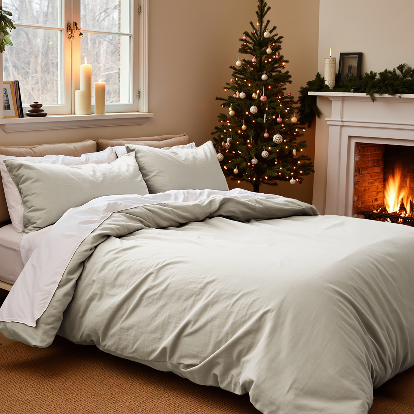 Housse de couette de Noël en lin non teint