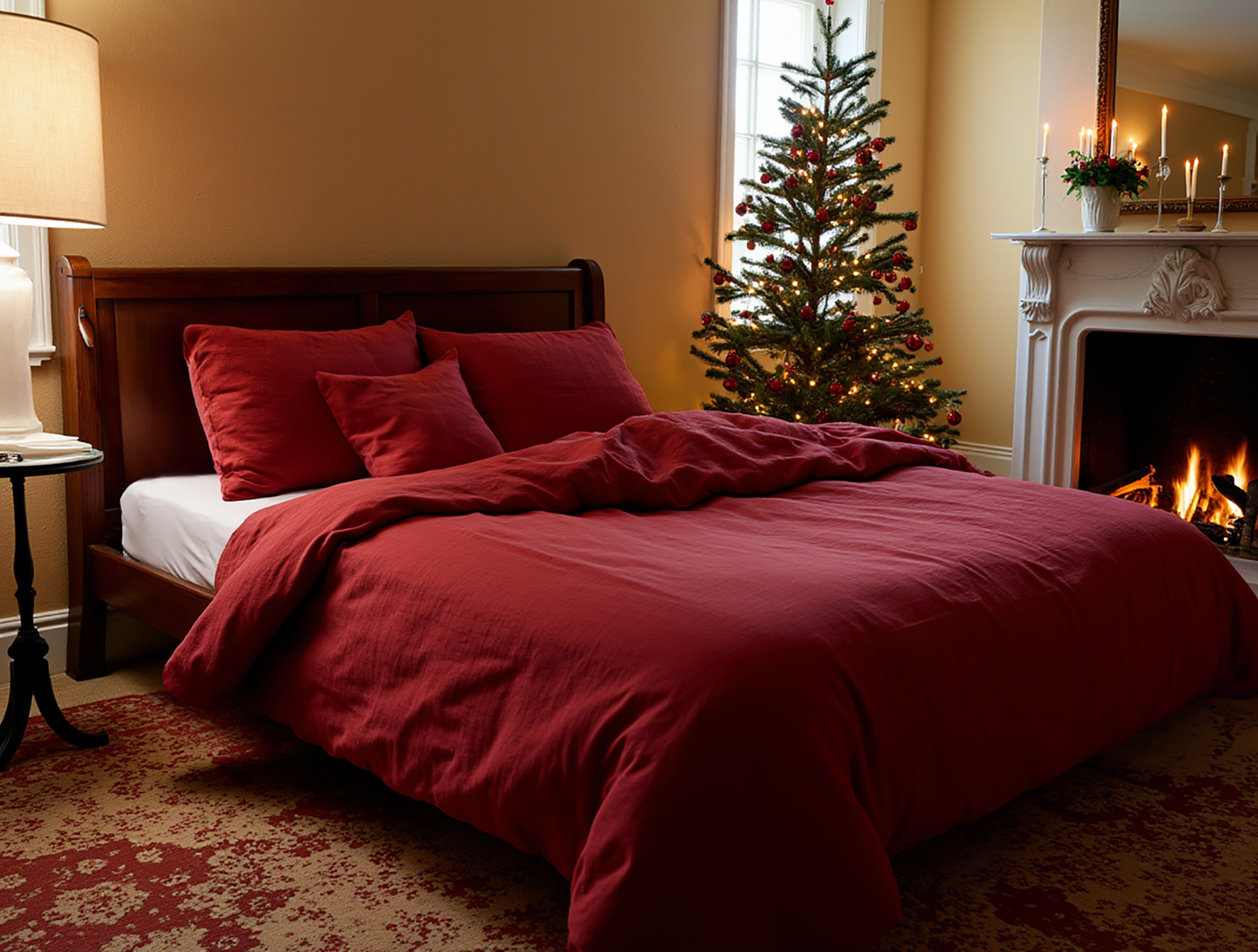 Christmas terracotta linen pillowcase