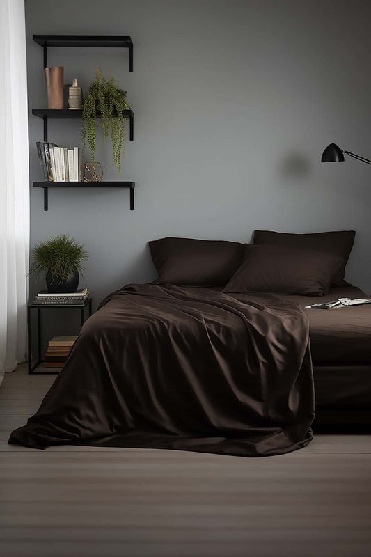 Dark chocolate satin pillow cases or shams set