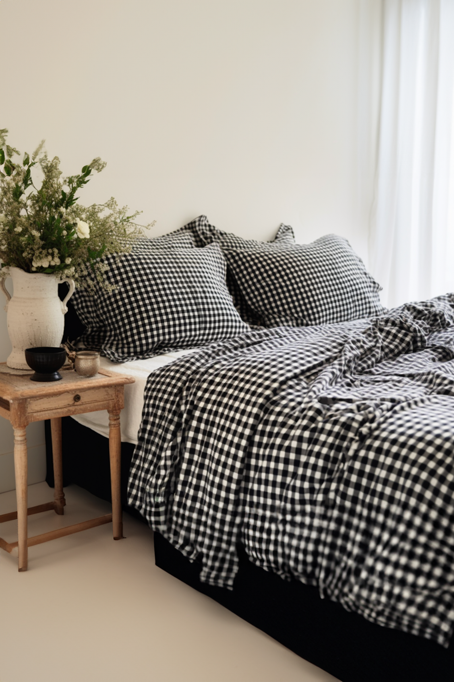 Black gingham cotton bed set