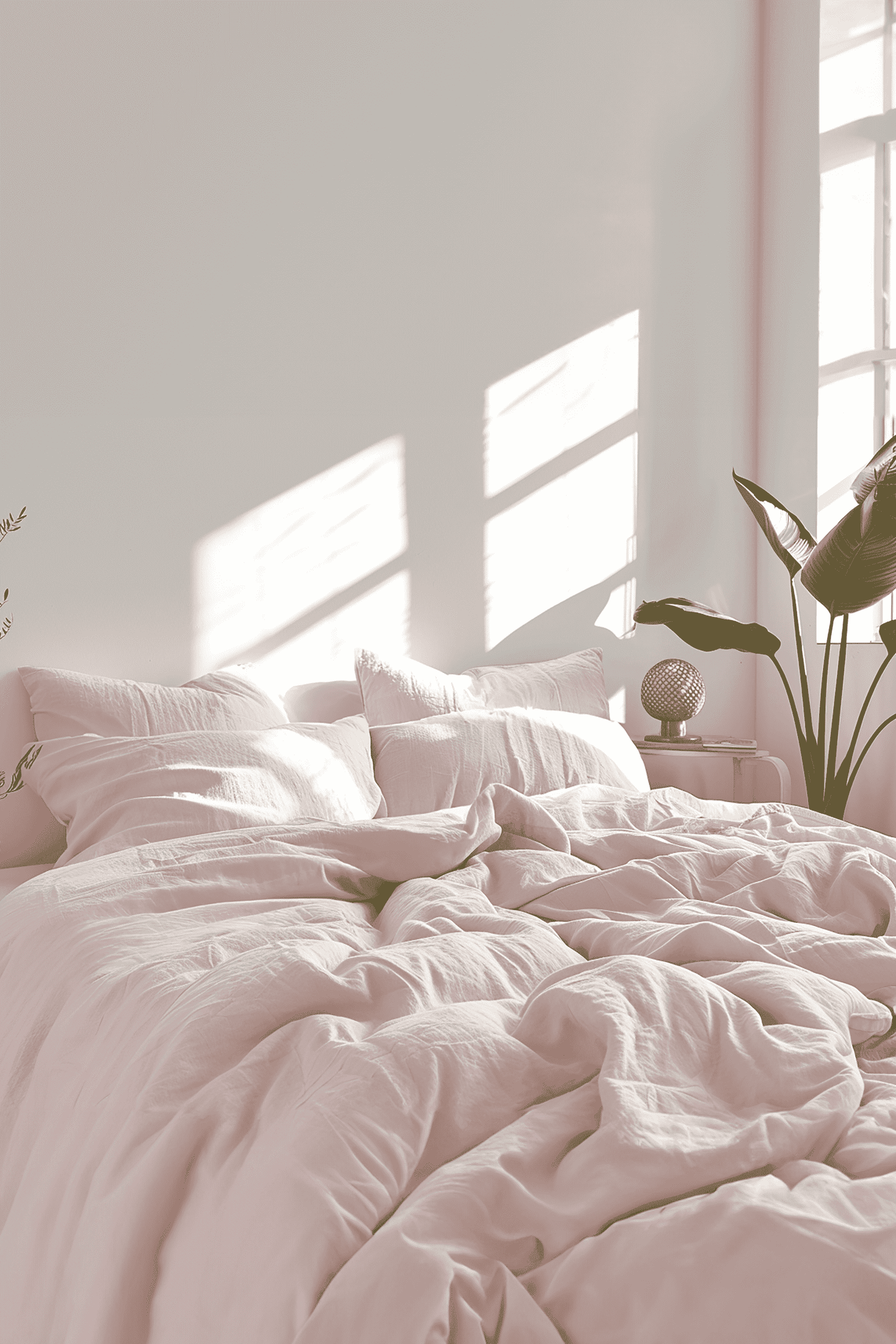 Housse de couette et 2 taies d'oreiller en lin rose pastel