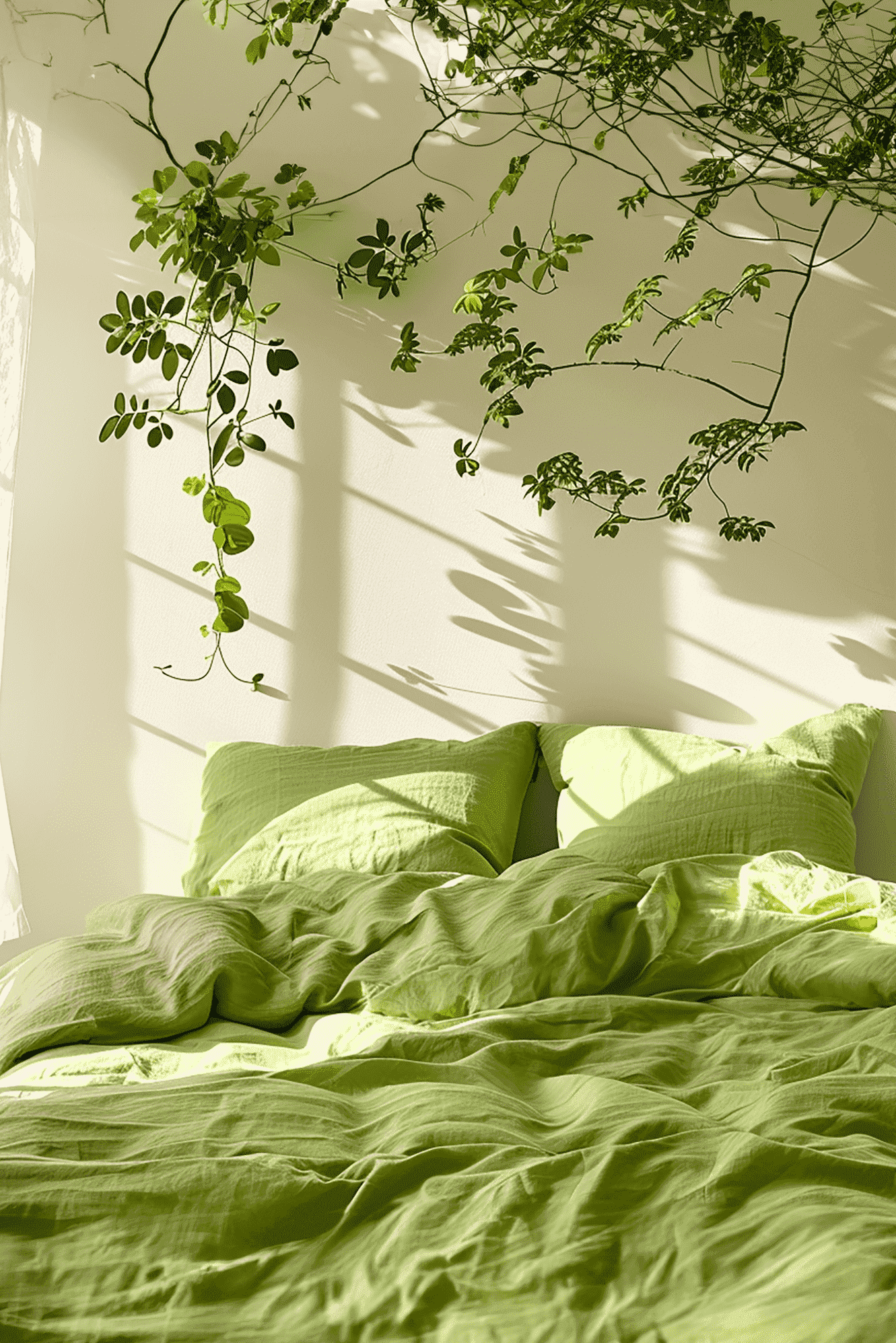 Housse de couette et 2 taies d'oreiller en lin chartreuse