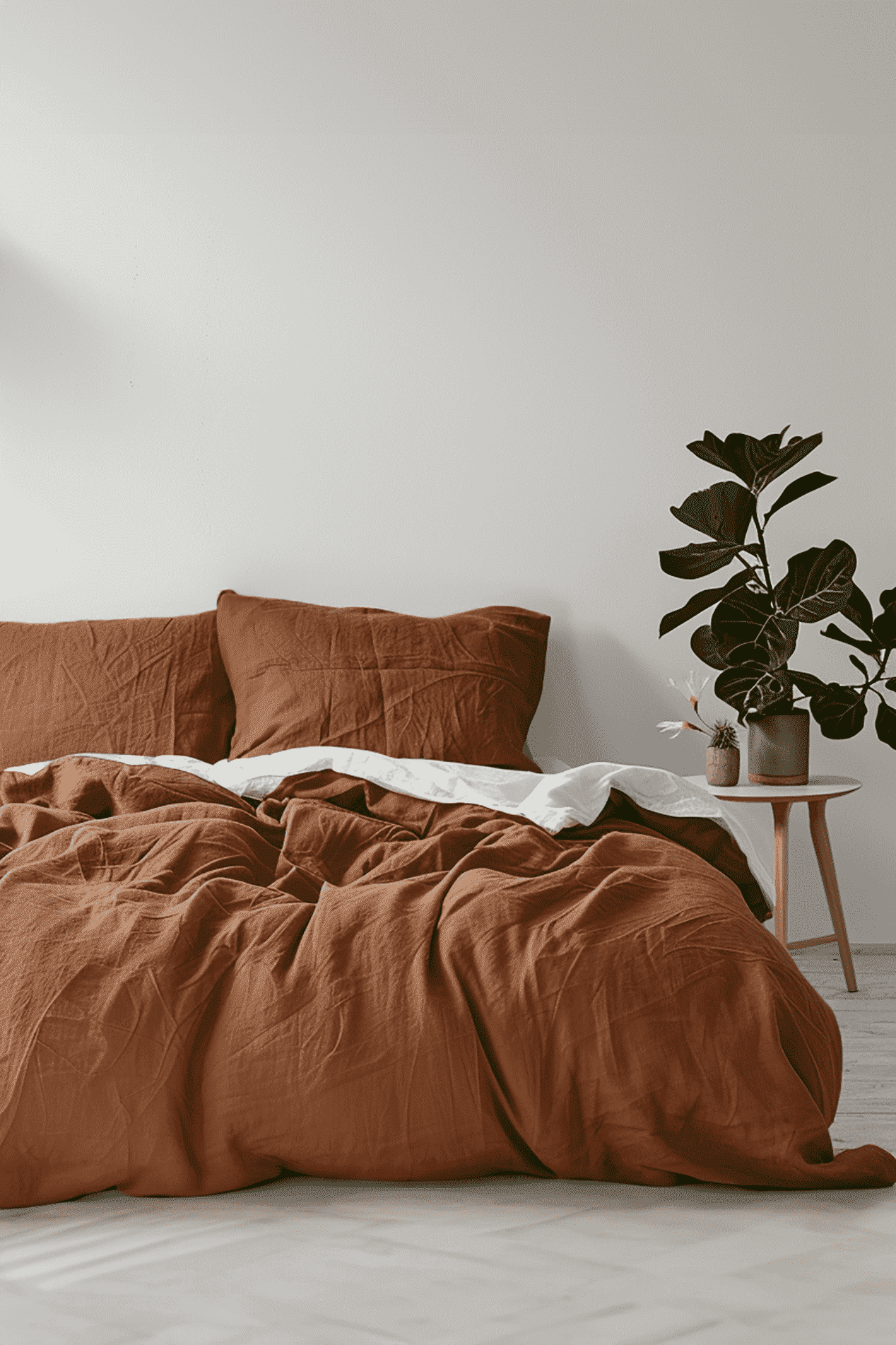 Housse de couette et 2 taies d'oreiller en lin cannelle