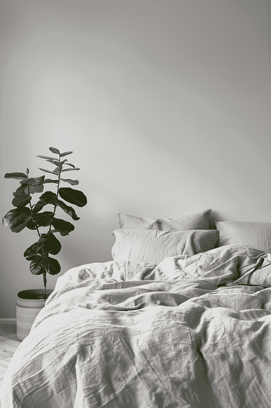 Housse de couette et 2 taies d'oreiller en lin gris clair