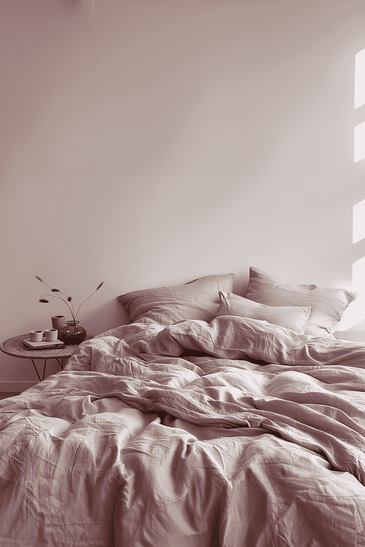 Housse de couette et 2 taies d'oreiller en lin Orchidée