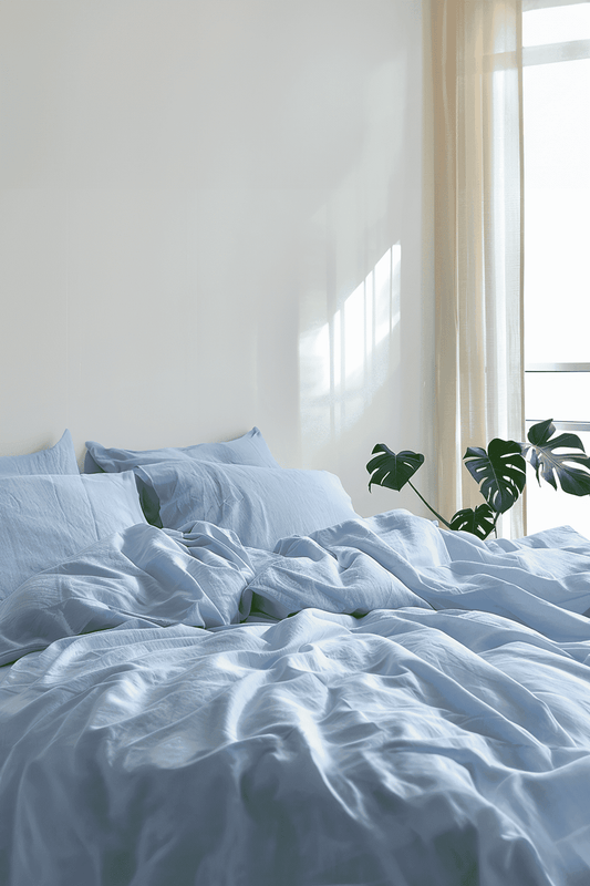 Housse de couette et 2 taies d'oreiller en lin Sky