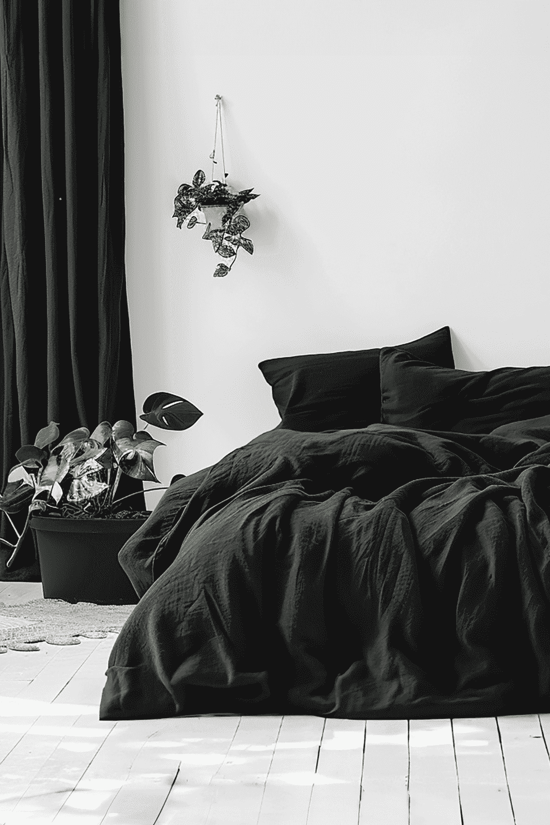 Housse de couette et 2 taies d'oreiller en lin noir