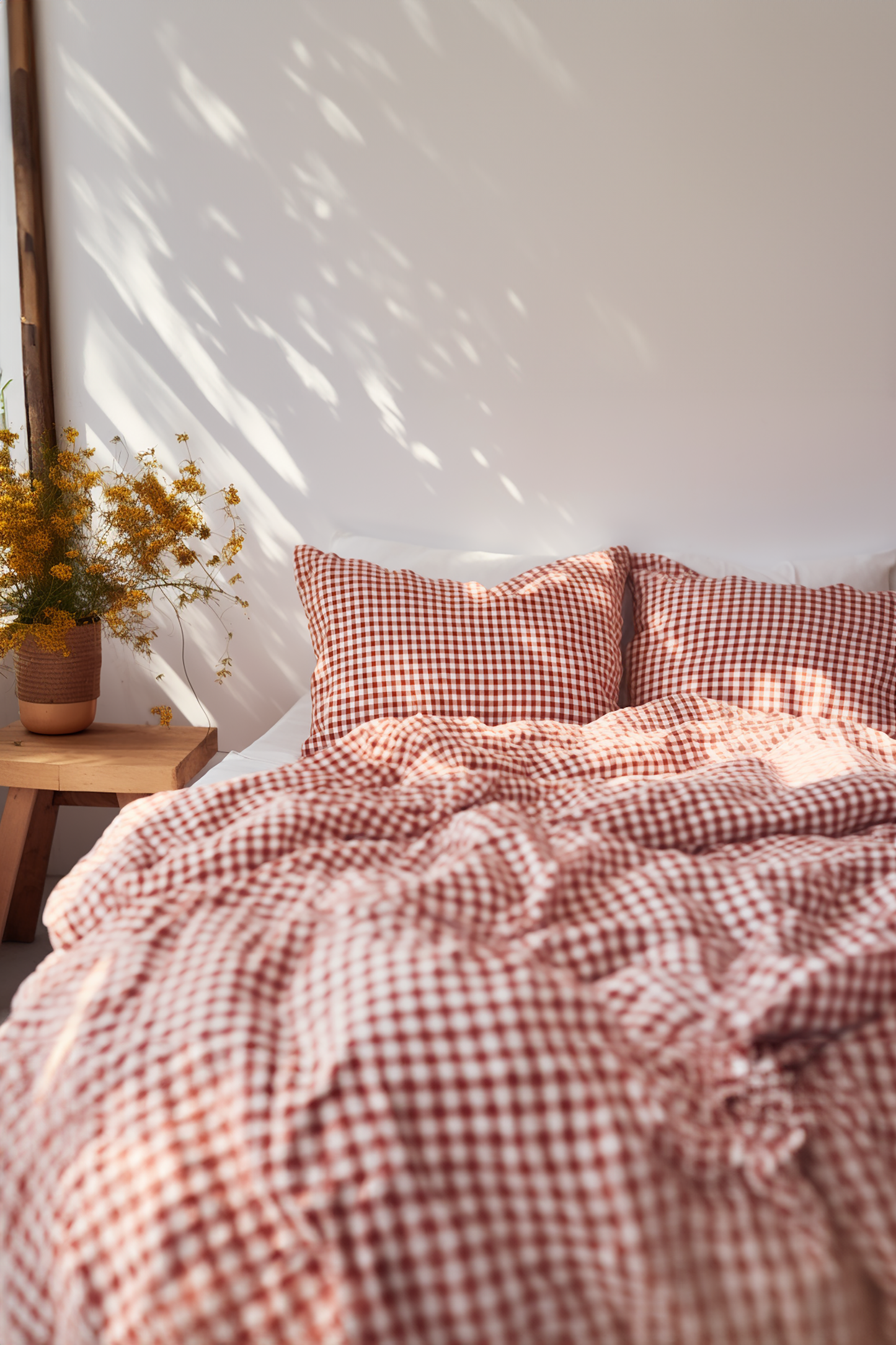 Red gingham cotton pillow cases or shams set