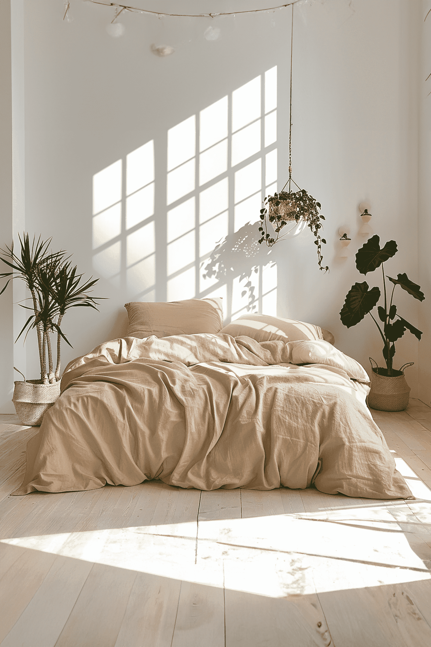 Housse de couette et 2 taies d'oreiller en lin blé