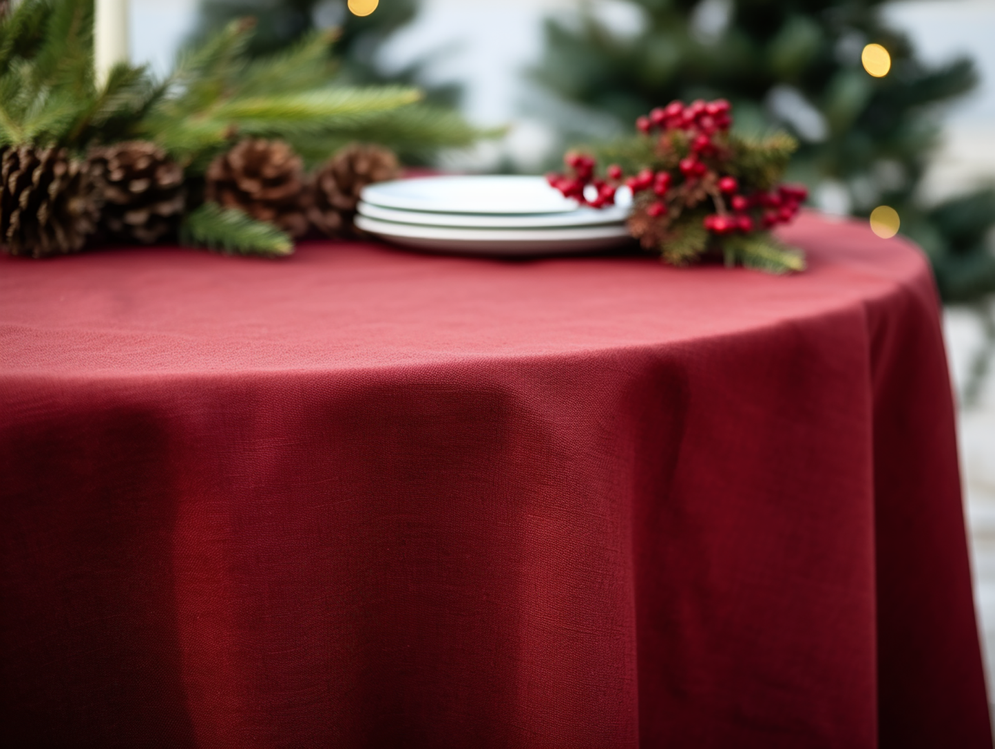Weihnachtliche Terrakotta-Leinentischdecke