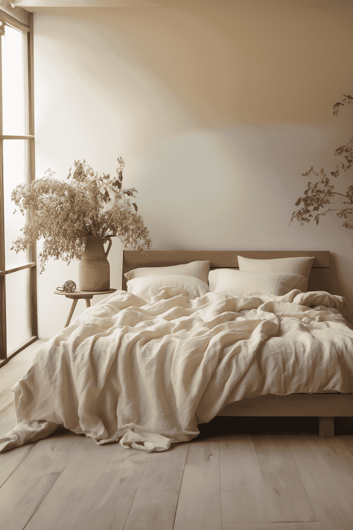 Housse de couette et 2 taies d'oreiller en lin crème