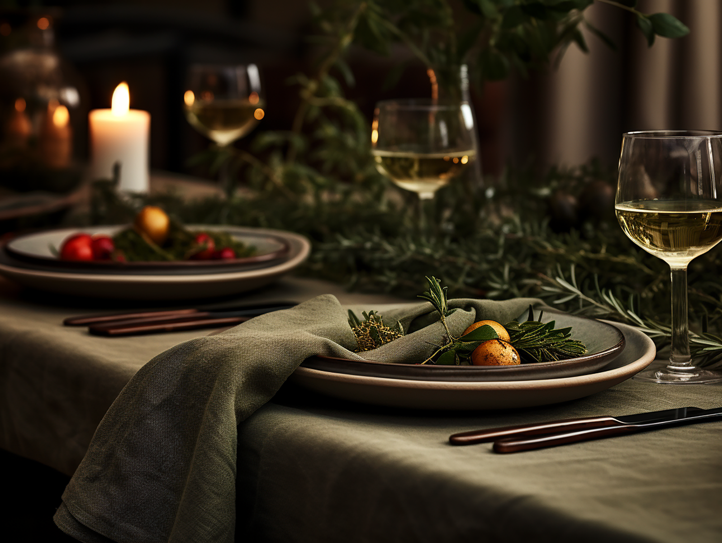 Christmas dark olive linen tablecloth