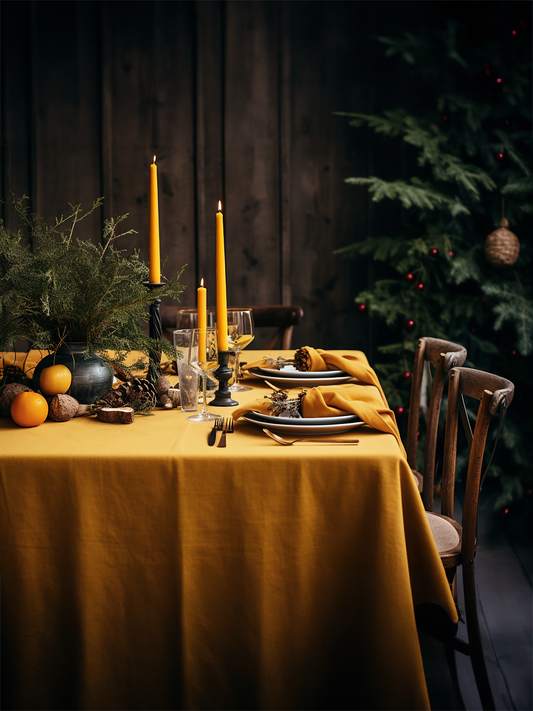 Weihnachtliche Curry-Leinentischdecke