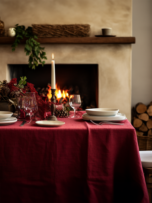 Weihnachtliche Terrakotta-Leinentischdecke