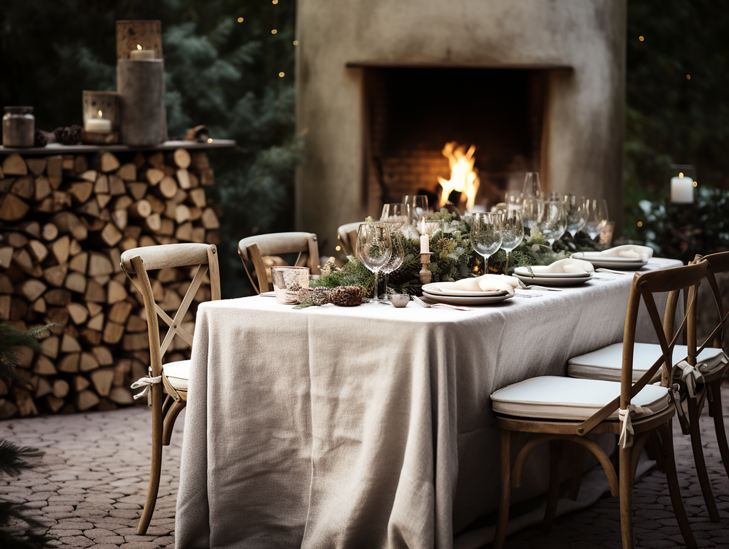 Christmas undyed linen tablecloth