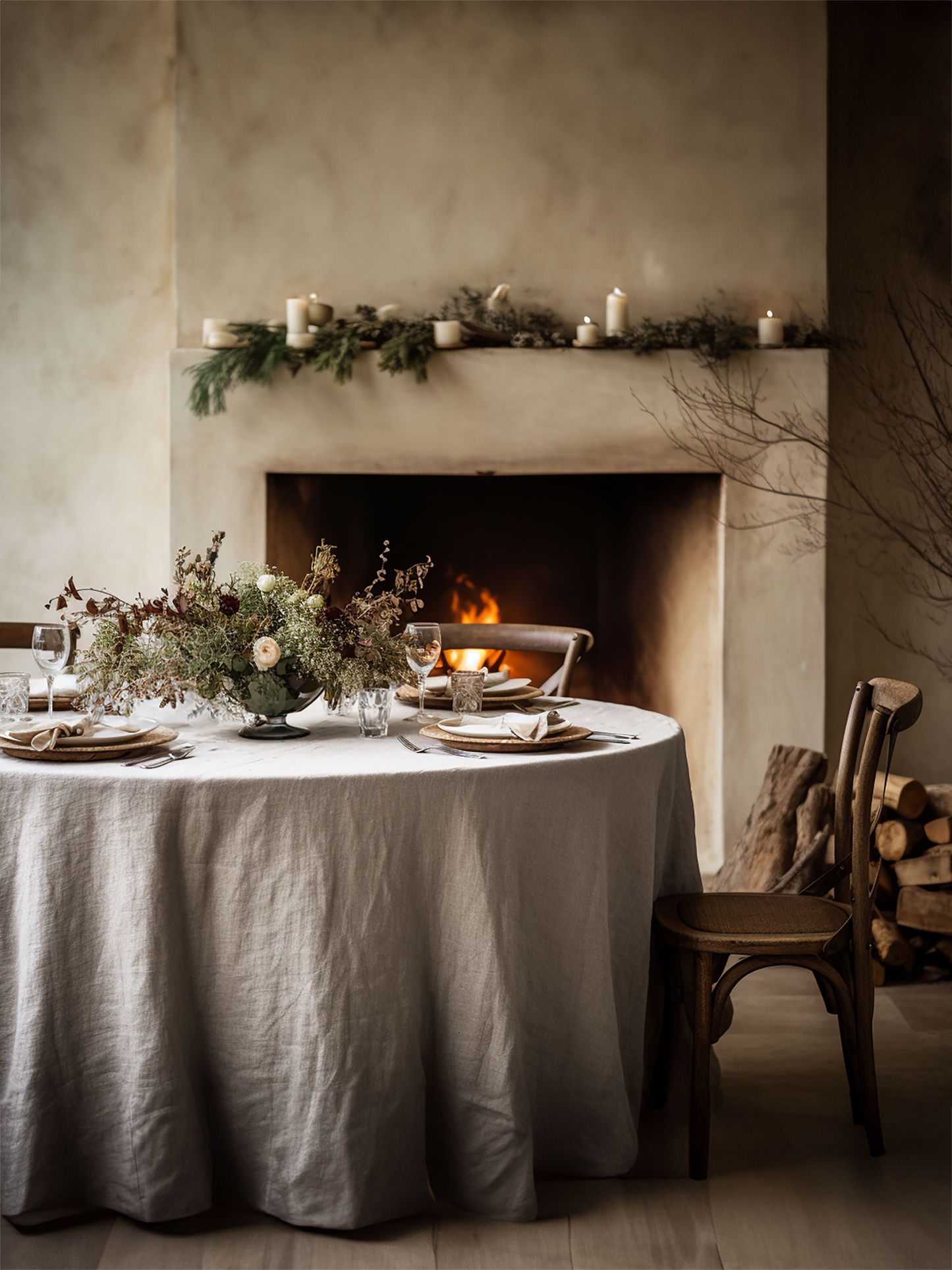 Christmas undyed linen tablecloth