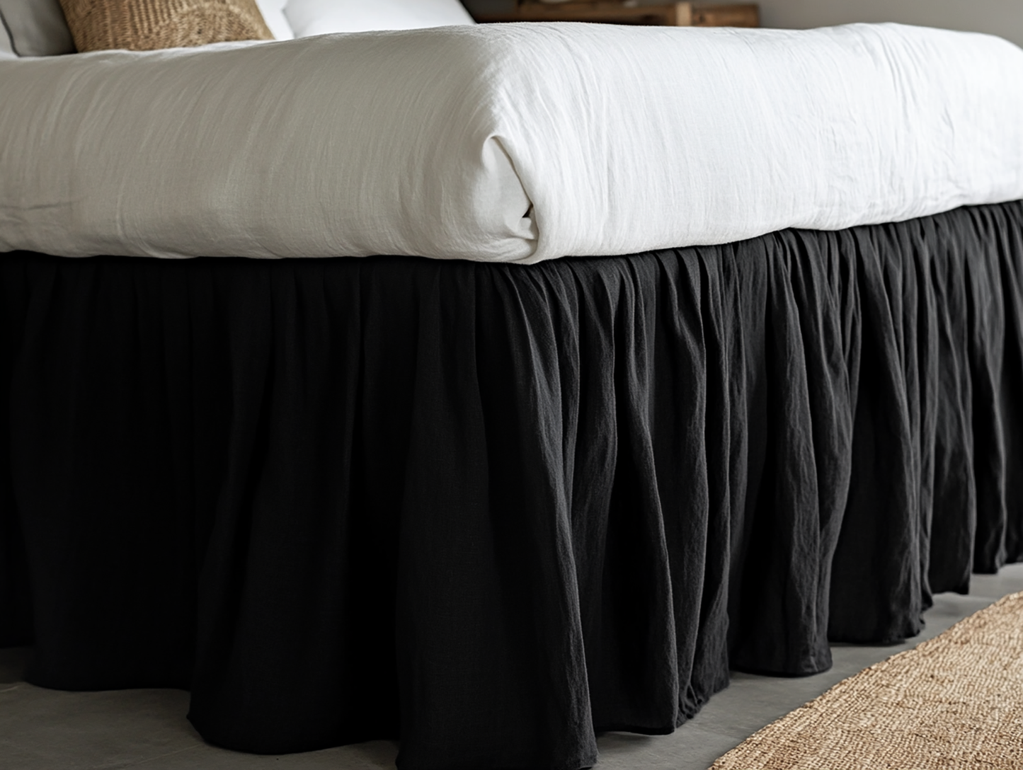 Black ruffled bed skirt