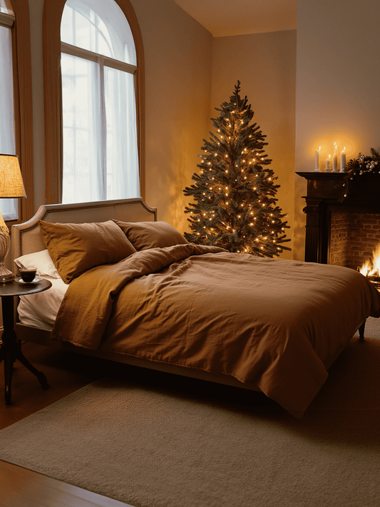 Christmas cinnamon linen coverlet