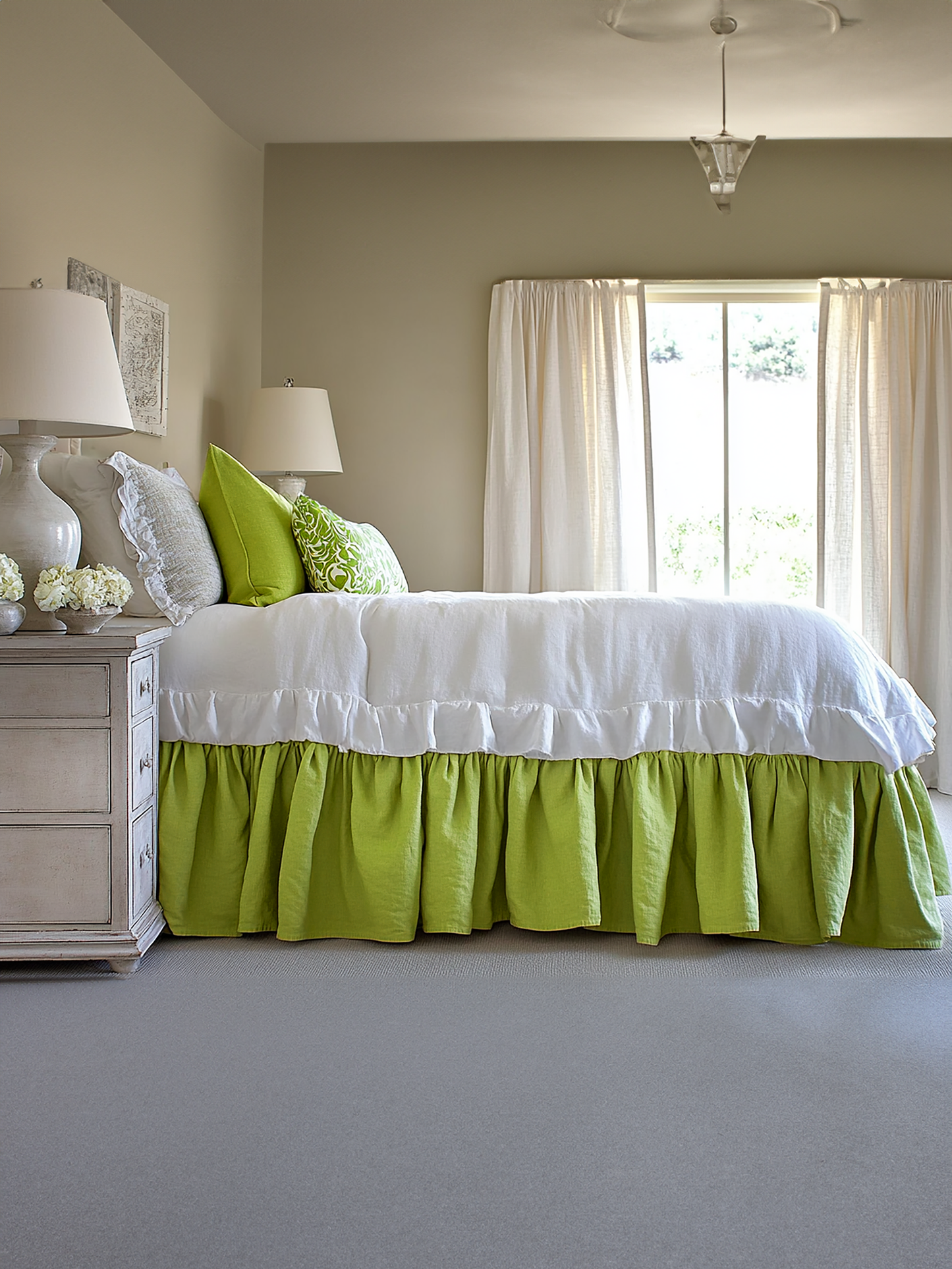 Chartreuse ruffled bed skirt