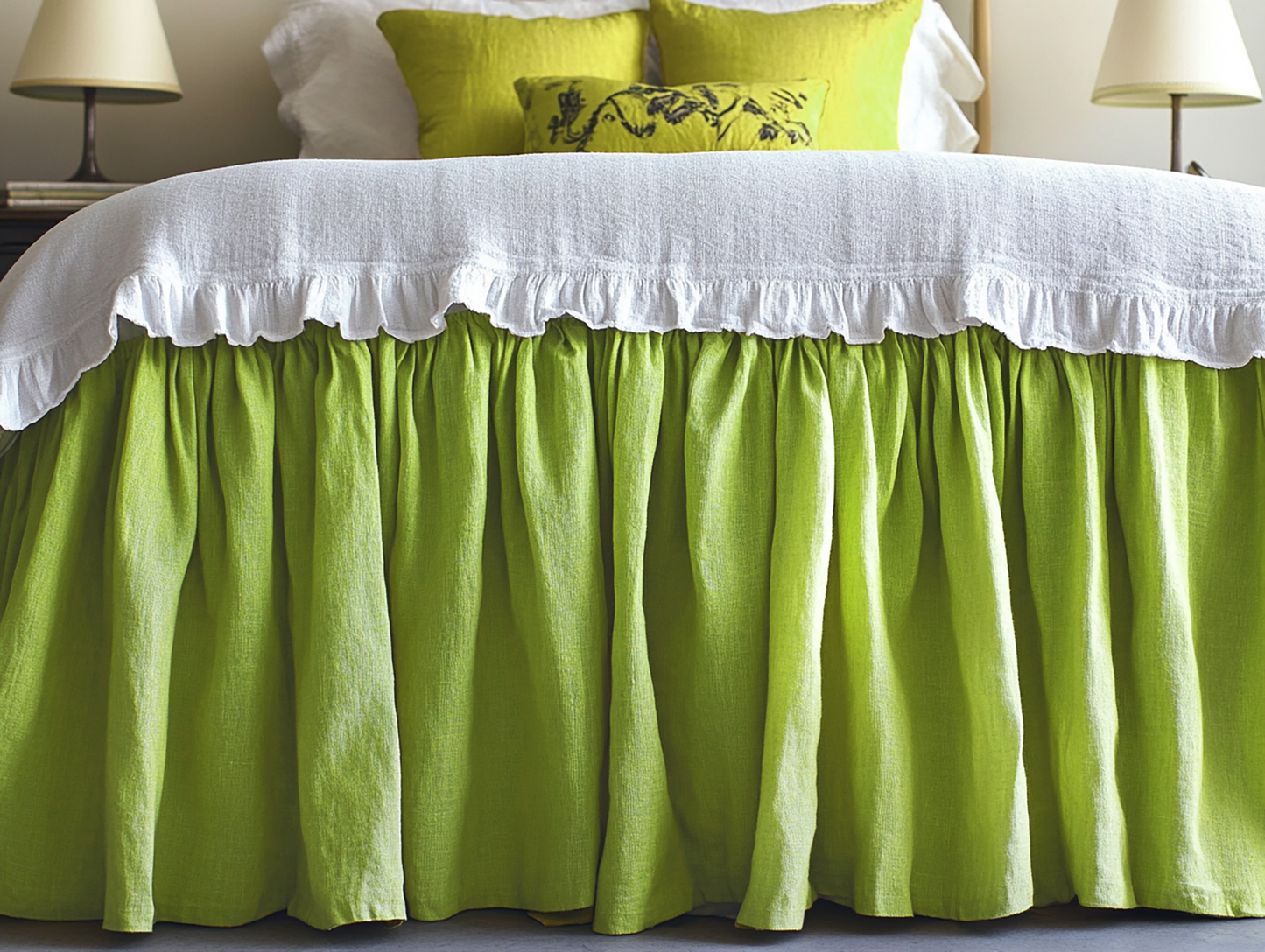 Chartreuse ruffled bed skirt