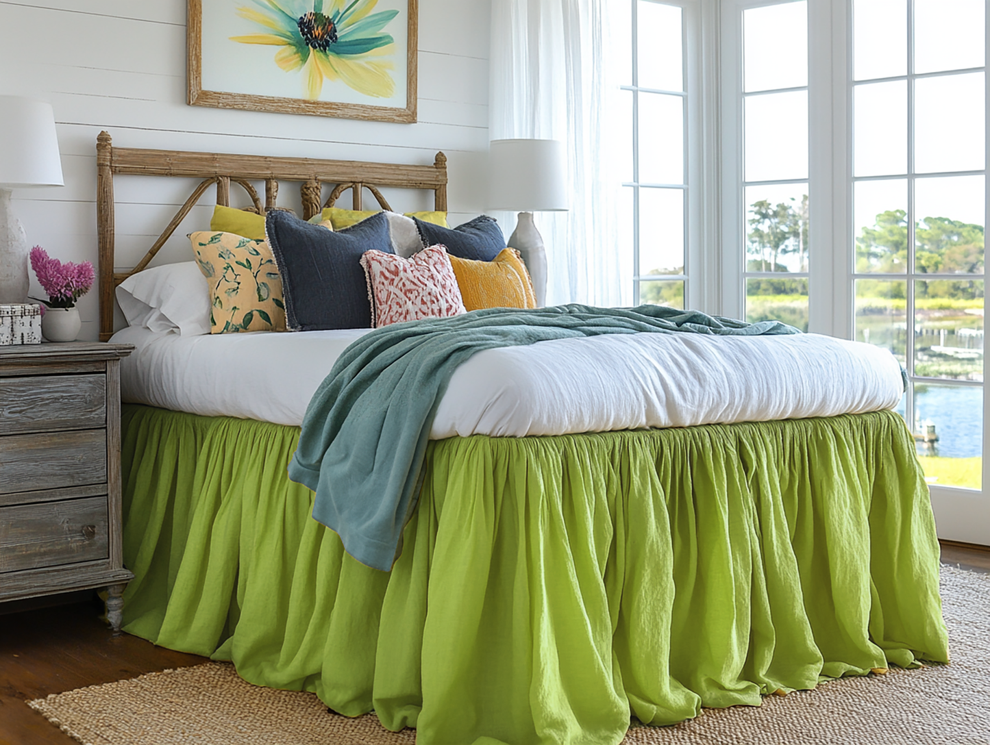 Chartreuse ruffled bed skirt