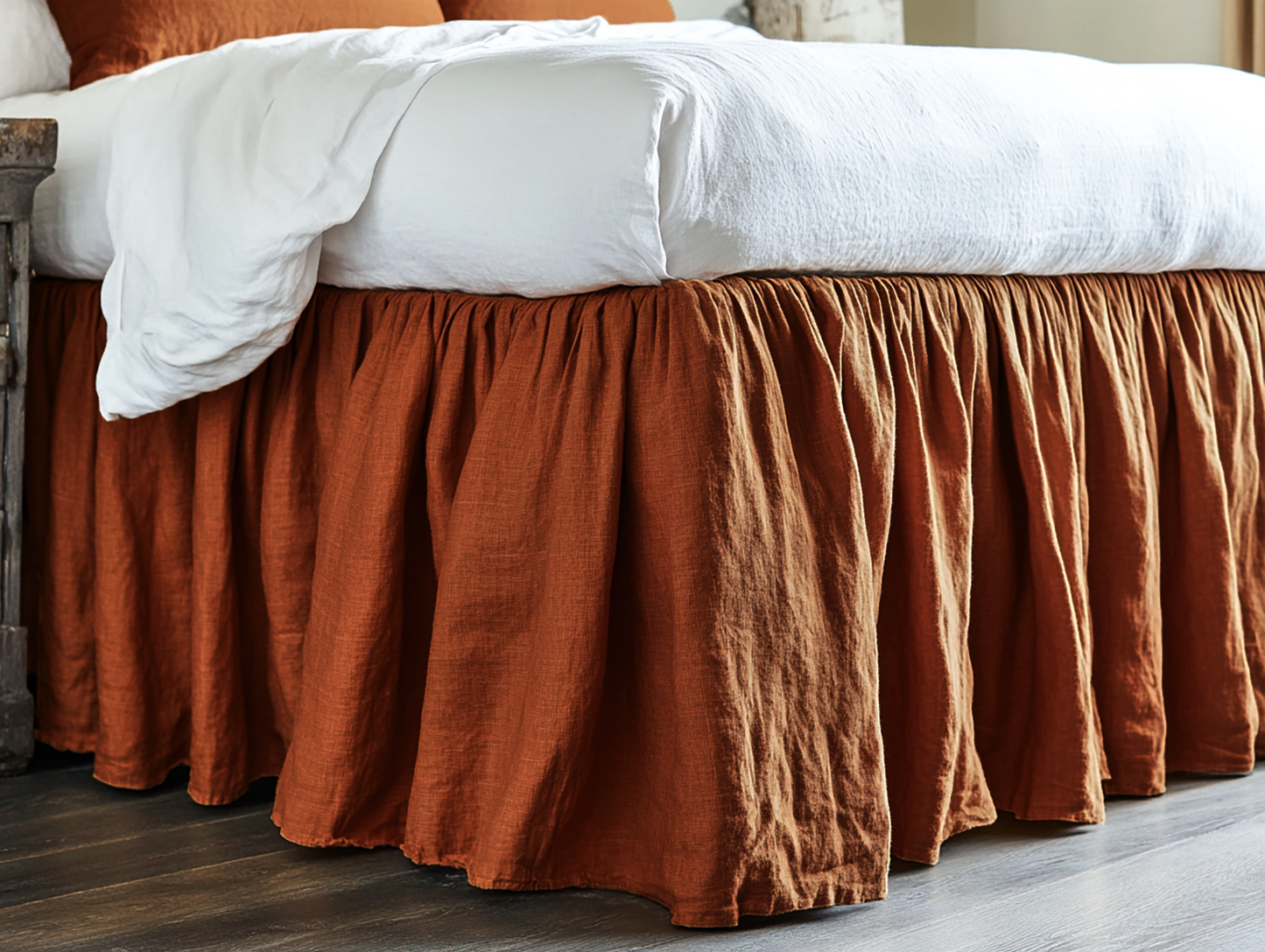 Cinnamon ruffled bed skirt