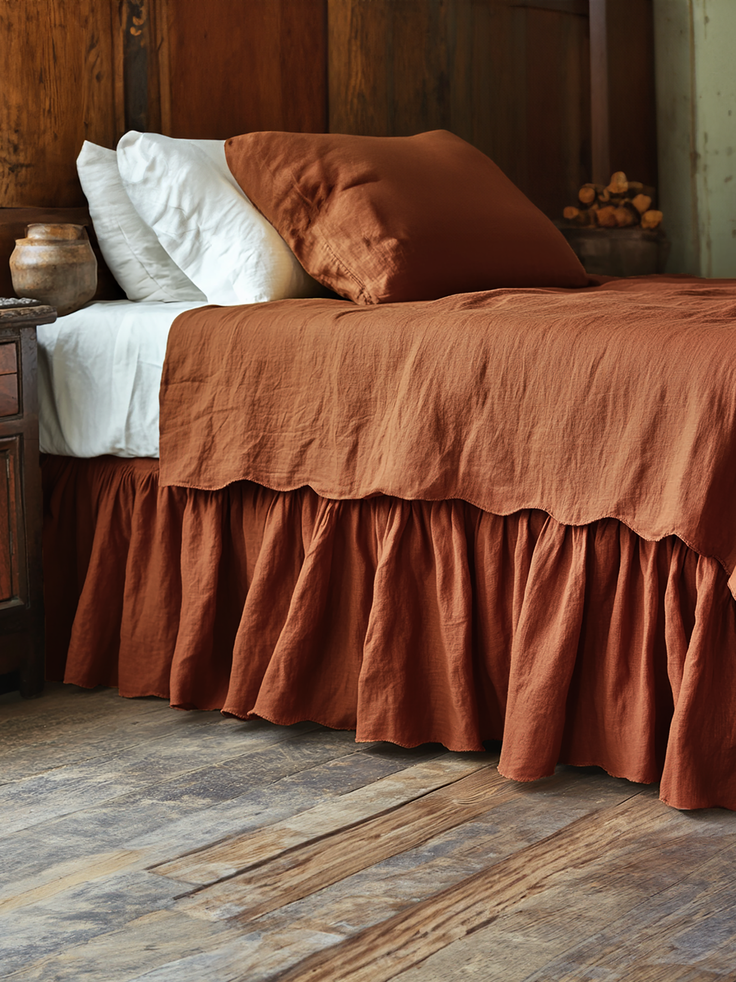 Cinnamon ruffled bed skirt